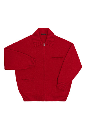 красный Трикотажный бомбер из шерсти с добавлением мохера. Модель свободного силуэта&nbsp;&nbsp;со спущенной линией плеча, отложным воротником и накладными карманами. Застежка на молнию. Изделие без подкладки.