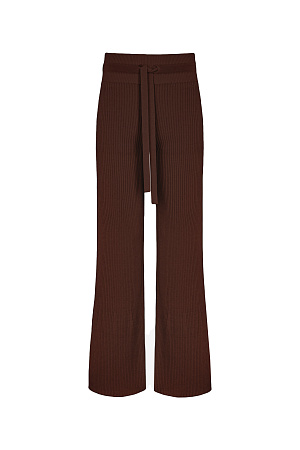 коричневый Трикотажные расклешенные брюки в рубчик, с разрезами снизу, высокая посадка, пояс на кулиске.&nbsp;&nbsp;
