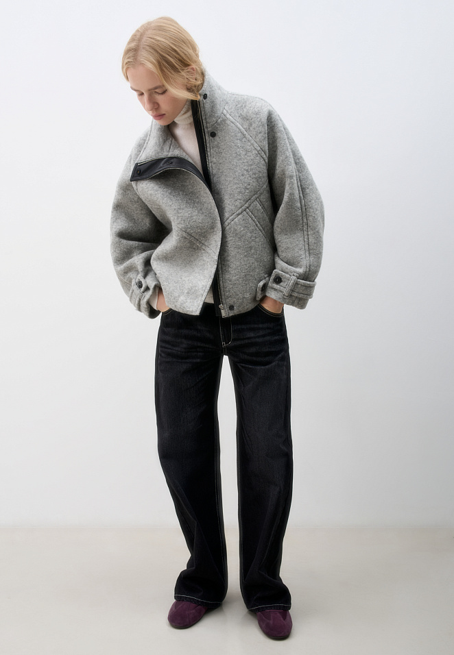 Бомбер из шерсти с воротником-стойкой