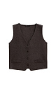 Трикотажный жилет из смесовой шерсти с кашемиром. Модель прямого кроя с V-образным вырезом и застежкой на пуговицы. Имитация карманов. Без подкладки.