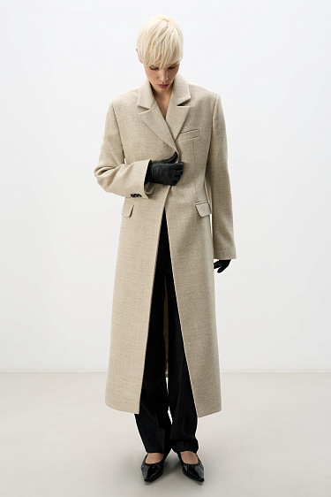 Однобортное шерстяное пальто