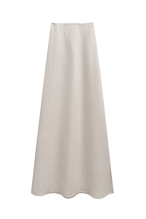 бежевый Юбка длины макси из 100% льна. Модель прямого кроя, с небольшим разрезом сбоку, эластичным поясом на резинке и застежкой на молнию. 