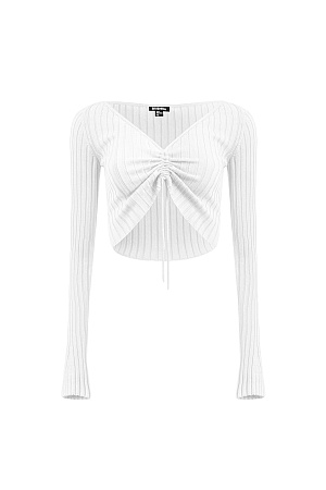 белый Трикотажный топ из вискозы с длинным рукавом. Модель с V-вырезом и регулируемой кулиской спереди. 