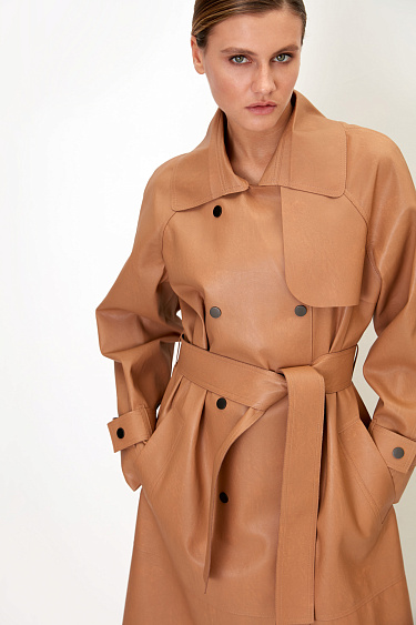 Oversize тренч из двусторонней экокожи без подкладки