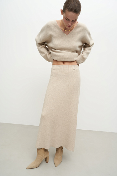 Расклешенная юбка миди из шерсти с кашемиром