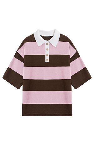 розовый Трикотажная футболка поло из вискозы. Модель свободного кроя со спущенной линией плеч и отложным воротником с V-образным вырезом. 