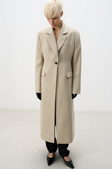 Однобортное шерстяное пальто