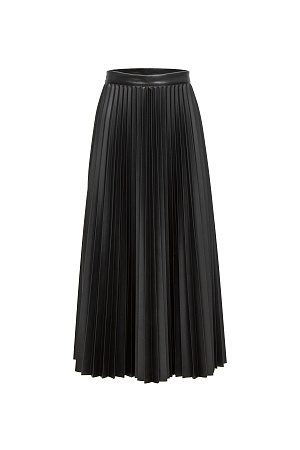 черный Плиссированная юбка миди из экокожи с эластичным поясом и застежкой на молнии.