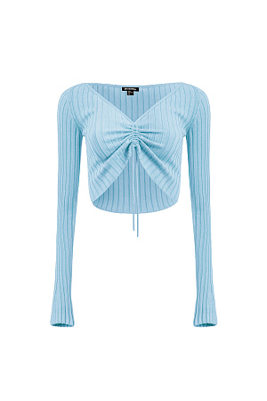 голубой Трикотажный топ из вискозы с длинным рукавом. Модель с V-вырезом и регулируемой кулиской спереди. 