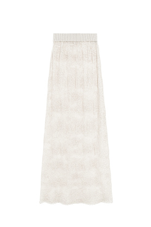 молочный Ажурная юбка длины макси из шерсти беби альпака и супер кид мохера. Модель с эластичным поясом. Низ изделия декорирован кружевной каймой. Без подкладки.