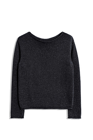 черный Лонгслив из вискозы с люрексом. Модель с вырезом-лодочкой и длинными рукавами. Манжеты рукавов и низ изделия декорированы валиками.&nbsp;&nbsp;