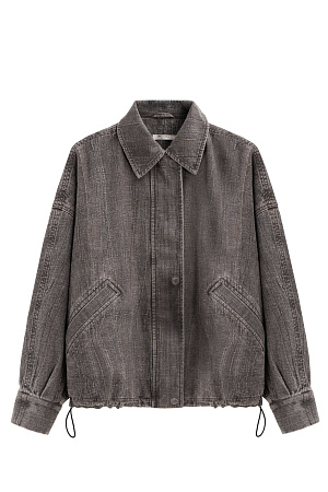 коричневый Куртка из плотного льна. Модель свободного кроя, с классическим отложным воротником, застежкой на молнию и кнопки под планкой. Низ изделия выполнен на регулируемой кулиске. 