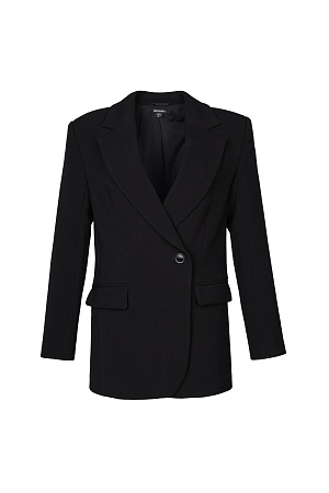 черный Однобортный жакет из поливискозы, приталенного силуэта, с карманами и застежкой на пуговице.