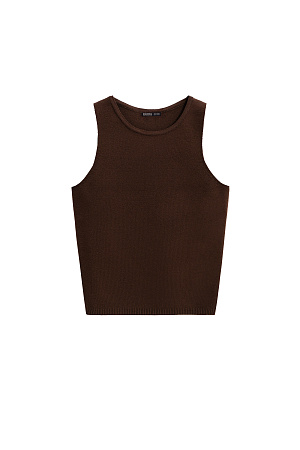 коричневый Трикотажный укороченный топ из вискозы. Модель без рукавов с круглым вырезом горловины.