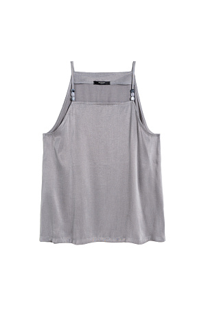 серый Топ из купры. Модель свободного силуэта, с прямым неглубоким вырезом, на тонких бретельках, декорированных бусинами.