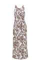 Принтованный сарафан с перекрутом на талии. Приталенная по крою модель в длине макси с круглым вырезом, открытой спиной и широкими перекрестными бретелями.