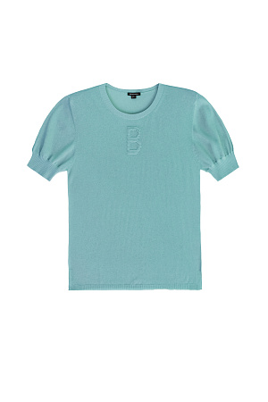 ментол Цельновязаная футболка с рукавами фонарики. По бокам небольшие разрезы