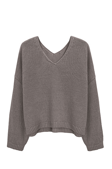 Джемпер из 100% льна с V-образным вырезом
