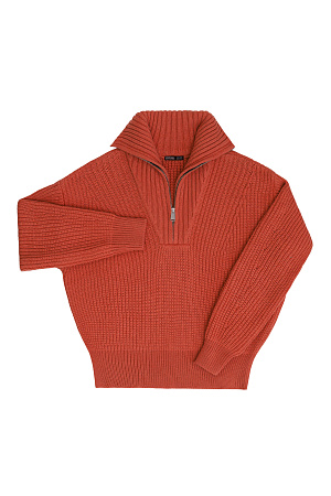 оранжевый Трикотажный джемпер с шерстью альпака. Модель свободного силуэта со спущенной линией плеча и высоким воротом. Застежка на молнию, края изделия в рубчик.