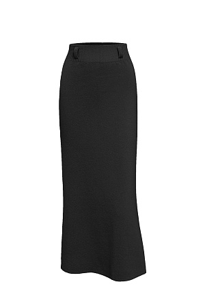 черный Трикотажная юбка длины миди, выполненная из смесовой шерсти с добавлением кашемира. Модель расклешенного силуэта, с широким эластичным поясом со шлевками и двумя накладными карманами сзади.