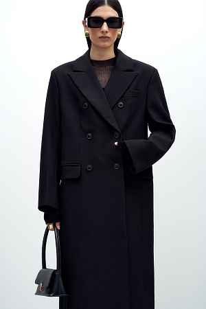 черный Двубортное, тонкое пальто из поливискозы с карманами по бокам. Застежка на пуговицах