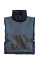 Жилет из экомеха с воротником-стойкой и карманом-кенгуру из экокожи. Застежка на кнопки. Изделие выполнено на подкладке.
