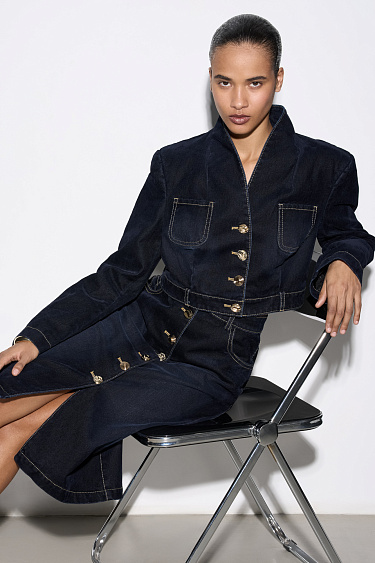 Джинсовая юбка миди с эффектом бархата