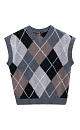 Трикотажный жилет из кашемира с узором аргайл. Модель свободного силуэта без рукавов с неглубоким V-образным вырезом горловины. Края изделия выполнены в рубчик.