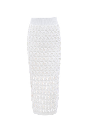 белый Юбка-карандаш с крупным ажурным переплетением и подкладкой. Широкий пояс-резинка. Дополнить образ можно футболкой с топом в таком же стиле.