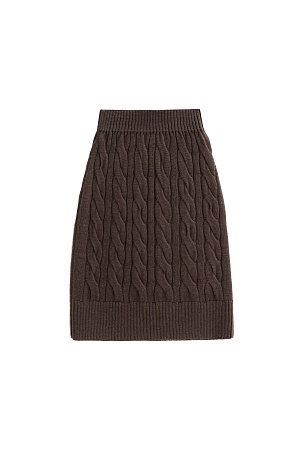 коричневый Трикотажная юбка длины мини с объемными косами из мягкой шерсти. Широкий эластичный пояс на кулиске. Дополнить образ можно джемпером в том же стиле.