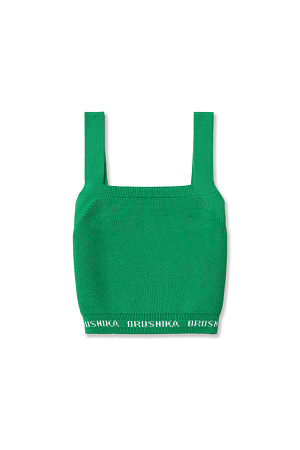 зеленый Трикотажный кроп-топ из хлопка с добавлением вискозы. Модель на широких лямках. по нижнему краю изделие декорировано контрастной вышивкой с названием бренда.