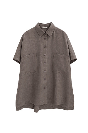 коричневый Свободная рубашка из 100% льна. Модель прямого кроя, без рукавов, с отложным воротником, двумя нагрудными карманами и застежкой на пуговицы.&nbsp;&nbsp;