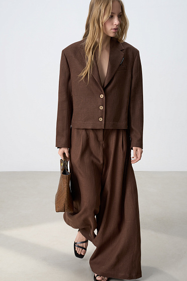 Брюки из 100% льна с высокой посадкой