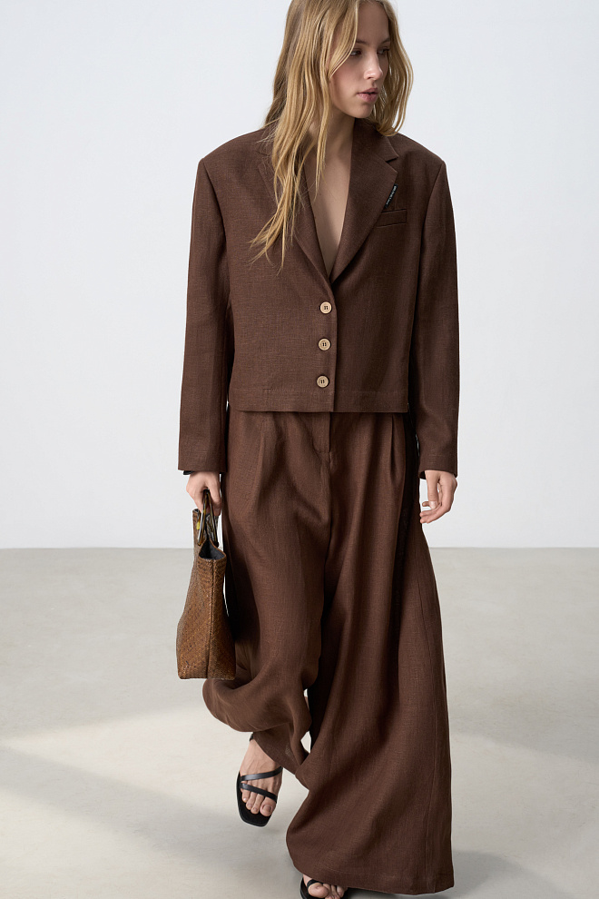 Брюки из 100% льна с высокой посадкой