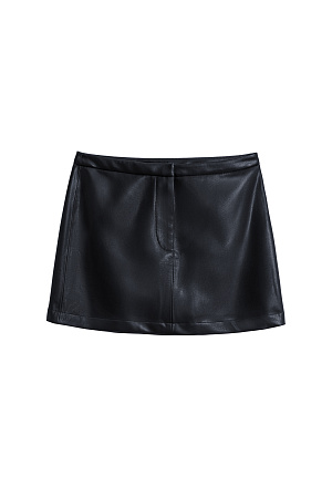 черный Юбка длины мини из экокожи. Модель выполнена на подкладке. Застежка на молнию, скрытые пуговицу и крючок.