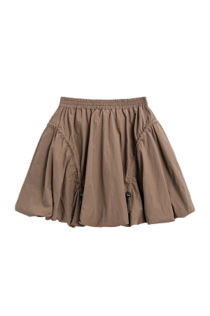 коричневый Юбка-баллон длины мини из нейлона. Модель с поясом на резинке и регулируемыми оборками по бокам.