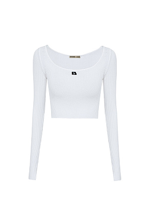 белый Укороченный топ из вискозы в спортивном стиле с длинными рукавами и круглым вырезом. Дополнить образ можно лосинами или юбкой.