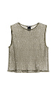Прозрачный топ без рукавов, с круглым вырезом горловины. Модель декорирована пайетками. 