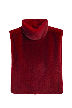 красный Жилет из экомеха с воротником-стойкой и карманом-кенгуру из экокожи. Застежка на кнопки. Изделие выполнено на подкладке.