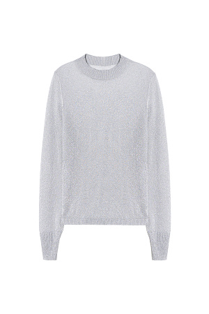 серебро Трикотажная тонкая водолазка из вискозы с добавлением люрекса. Модель с длинным рукавом и воротником-стойкой. Воротник, манжеты рукавов и низ изделия выполнены в рубчик.