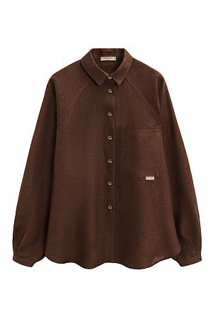коричневый Рубашка из 100% льна с рукавом реглан. Модель свободного кроя, с длинными рукавами с короткими манжетами, классическим отложным воротником и нагрудным карманом с брендированным ярлыком. Застежка на пуговицы.