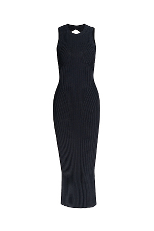 черный Трикотажное платье без рукавов. Модель приталенного силуэта с разрезом спереди и перекрученной спинкой.