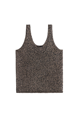 бежевый Трикотажный топ из хлопка с пайетками. Модель прямого кроя, на бретельках, с глубоким вырезом горловины.