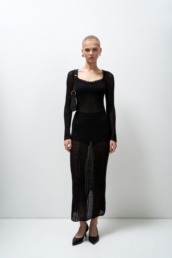 Ажурное платье из супер кид мохера и шерсти беби альпака