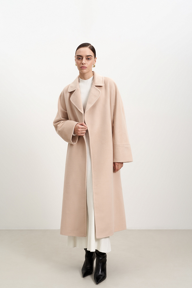 Длинное шерстяное пальто на запах