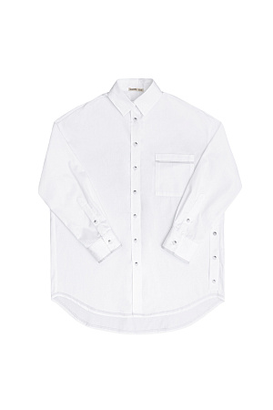 белый Рубашка прямого кроя из 100% хлопка с накладным карманом на груди. Отложный воротник, рукава с манжетами, закругленный нижний край. Модель имеет два вида застежка - классический вариант и застежка сбоку с имитацией запаха.