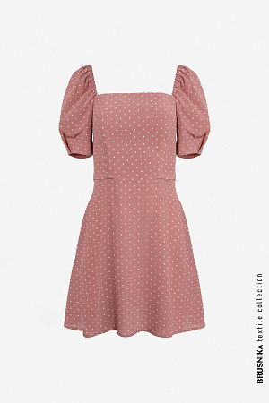 розовый Короткое платье из 100% вискозы в горошек с пышным рукавом.