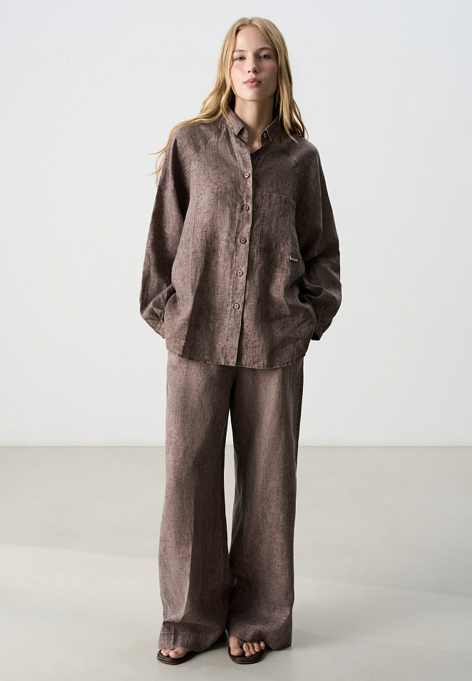 Рубашка из 100% льна с рукавом реглан