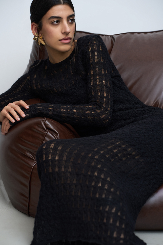 Ажурное платье из супер кид мохера и беби альпака