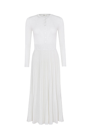 белый Платье из шерсти и вискозы миди длины с юбкой-плиссе и планкой с пуговицами на груди. Имеется подъюбник.